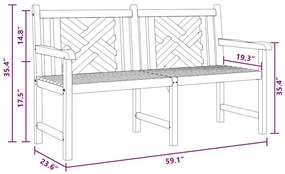 Kerti pad Barna 150 x 60 x 90 cm Tömör tíkfa
