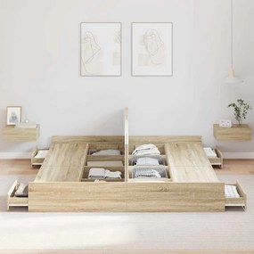 Ágykeret tárolóval fiókkal sonoma tölgy 200 x 200 cm Faanyag