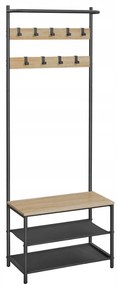 Fém előszobafal LOFT 180 cm, fekete/sanoma tölgy
