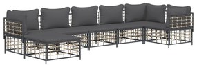 7 részes antracitszürke polyrattan kerti ülőgarnitúra párnákkal