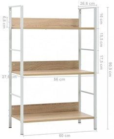 3 szintes tölgyszínű szerelt fa könyvespolc 60 x 27,6 x 90,5 cm