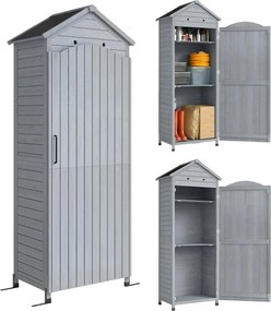 Outsunny extra magas fenyő kerti tárolószekrény – állítható polcok, mágneszár, horganyzott tető, 85 x 58 x 213 cm – Szürke | Aosom