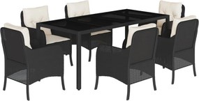vidaXL 7 részes fekete polyrattan kerti étkezőgarnitúra párnával