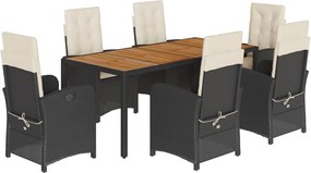vidaXL 7 részes fekete polyrattan kerti étkezőgarnitúra párnával