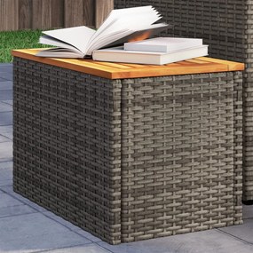 vidaXL 2 db szürke polyrattan és tömör fa kerti kisasztal 55x34x37 cm