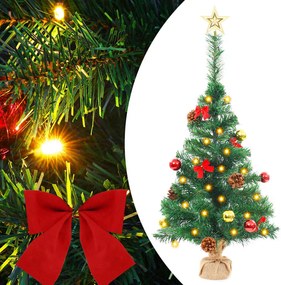 vidaXL zöld megvilágított műkarácsonyfa gömbökkel 64 cm
