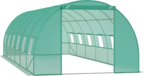 Outsunny Üvegház 800x300x200cm Fóliás Üvegház Paradicsomház Ajtóval, 12 Ablakkal, Galvanizált Acélból Készült Fóliás Túnel, Stabil Üvegház Növénytúnel
