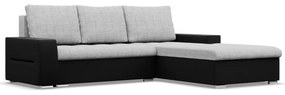 Toronto sarokkanapé, 2 ágyneműtartóval, fonott + műbőr, jobboldali, szürke - fekete