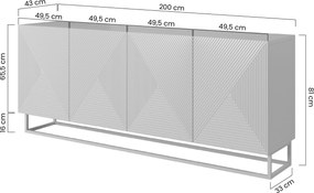 Asha komód 200 cm négyajtós - kasmír / fekete láb