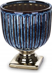 Virágtartó Fedél Kék Arany 22x18cm Lábon 20 Sötétkék Bordázott