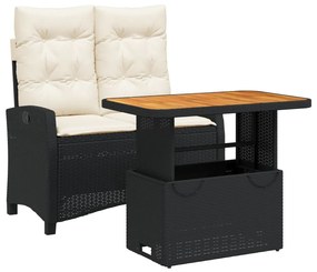 vidaXL 2 részes fekete polyrattan kerti étkezőgarnitúra párnával
