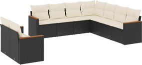 vidaXL 9 részes fekete polyrattan kerti ülőgarnitúra párnákkal