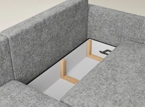 Szürke zsenília kinyitható-tárolóhelyes sarokkanapé (bal oldali-heverő résszel) Leon – Maison de Rêve