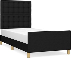 vidaXL fekete szövet ágykeret fejtámlával 90 x 200 cm