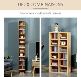 HOMCOM 2 db-os Oszlop Polc CD-DVD Tárolószekrény 6 + 6 Rekesz, mérete 21L x 19W x 88H cm, Maximális Kapacitás 160 CD, Bézs Szín | Aosom