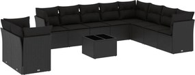 vidaXL 11 részes fekete polyrattan kerti ülőgarnitúra párnákkal