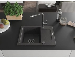 Mexen Enzo, 1 kamrás gránit mosogató 576x465x174 mm és Flora mosogató csaptelep, fekete foltos, 6506-76-670401-08-B