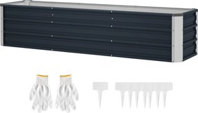 Outsunny Acél kiemelt Kertágy Virágágyás Virágcserép Kesztyűvel Szürke 183 x 47 x 40 cm | Aosom