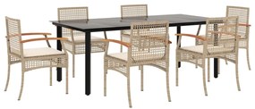 vidaXL 7 részes bézs polyrattan kerti étkezőgarnitúra párnákkal