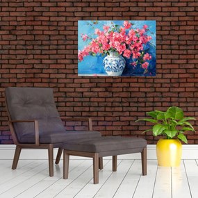 Üveg kép - Váza rózsaszín virágokkal (70x50 cm)