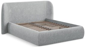 Világosszürke kárpitozott ágyneműtartós franciaágy ágyráccsal 160x200 cm Hauke – Makamii