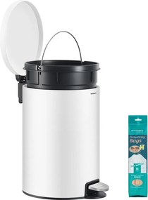 Fém kerek konyhai szemetes, 20 L, pedálos, levehető belső vödörrel, fehér