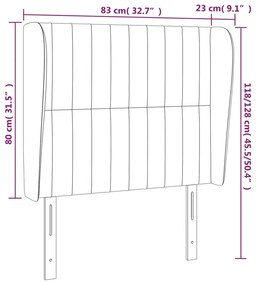 sötétszürke bársony fejtámla szárnyakkal 83 x 23 x 118/128 cm