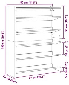fekete szerelt fa cipőtároló szekrény 80x25x100 cm