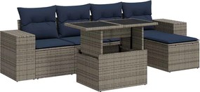 vidaXL 6 részes szürke polyrattan akácfa kerti ülőgarnitúra párnákkal