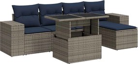 vidaXL 6 részes szürke polyrattan akácfa kerti ülőgarnitúra párnákkal