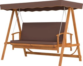 Outsunny 2 az 1-ben Hollywood Felső Kerti Hintaágy, Hátradőlő Funkcióval, 3 Személyes Fából Készült Kerti Hinta, Nappali Kanapé Párnával, 330 kg-ig, K