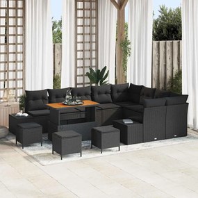 Kerti Kanapé Szett tárolóval 13 pcs Fekete Poli rattan