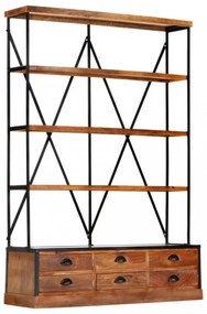 4-szintes tömör mangófa könyvespolc 6 fiókkal 122 x 36 x 181 cm