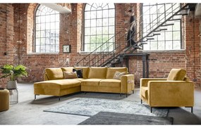 Sárga bársony kinyitható sarokkanapé (bal oldali) Lofty Lilly – Miuform