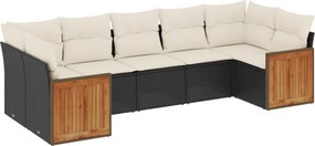 vidaXL 7 részes fekete polyrattan kerti ülőgarnitúra párnával