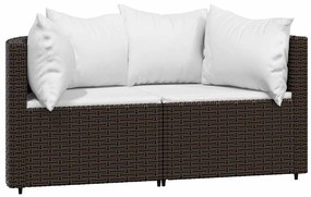 2 db barna polyrattan kerti sarokkanapé párnákkal