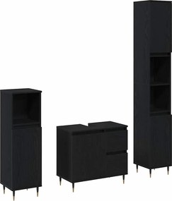 vidaXL Fürdőszoba bútor szett 3 pcs Fekete tölgy 30 x 30 x 190 cm