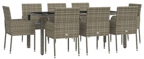 9 részes szürke polyrattan kerti étkezőgarnitúra párnával
