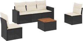 vidaXL 6 részes fekete polyrattan kerti ülőgarnitúra párnákkal