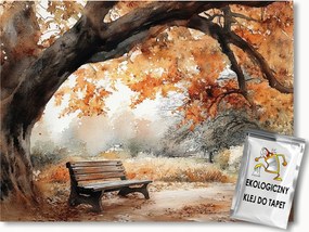 Fotótapéta Flizelina Tájkép Park Fa Pad Ősz Vörösség 200x140 ragasztó