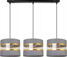 Mennyezeti Függőlámpa Hármas Csillár Glamour Arany Csíkos Lámpabúra Szürke