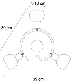 Art Deco mennyezeti lámpa fekete füstüveggel 3-lámpás kerek - Vidro