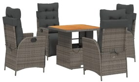 5 részes szürke polyrattan kerti étkezőgarnitúra párnával