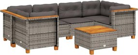 vidaXL 7 részes szürke polyrattan kerti ülőgarnitúra párnákkal