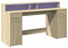 sonoma tölgy színű szerelt fa íróasztal LED-ekkel 160x55x91 cm