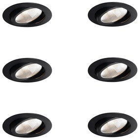 6 darabos süllyesztett spotlámpa készlet fekete 9,5 cm LED-del 1300 lm dimmelhető IP23 - Gaius