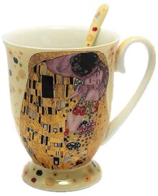 Klimt talpas bögre porcelán kanállal díszcsomagolásban A Csók Light