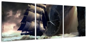 Kép - hajó a sziklák között (órával) (90x30 cm)