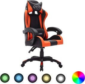 vidaXL narancssárga és fekete műbőr versenyszék RGB LED-világítással