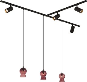 Modern fekete sínrendszer 4 spotlámpával és 3 lila függőlámpával 1 fázisú - Iconic Bell Jeana Luxe